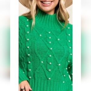 SHE + SKY Pearl Cableknit Mockneck Chunky Pullover Sweater